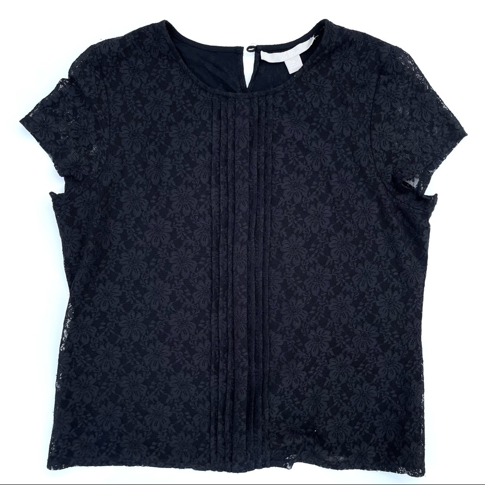 Short Sleeve Black Ella Rose Lace Blouse, 14